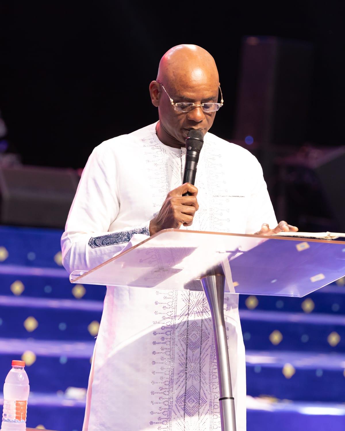 God's Servant Nanasei Opoku Sarkodie listening as he ministers during an Open Heavens service